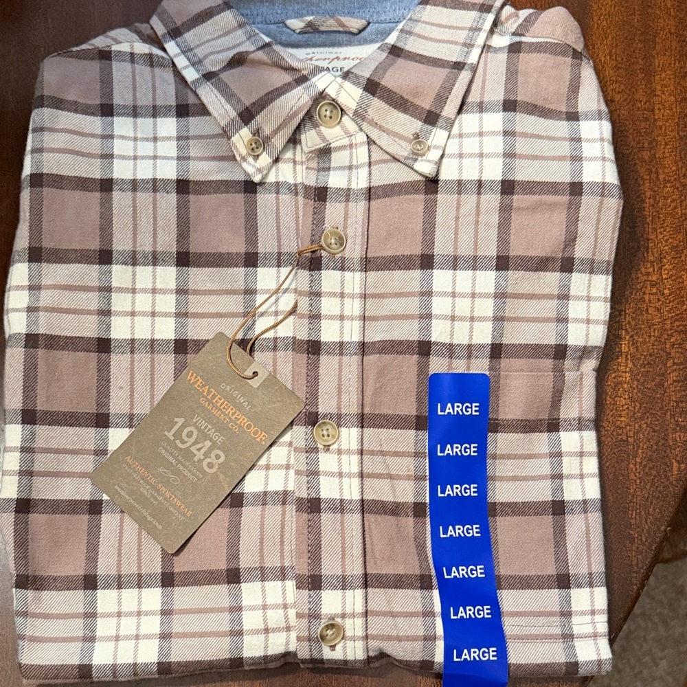 Weatherproof Men's Tan and White Plaid Shirt